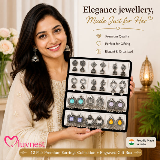 Luvnest Luxury 12-Pair Oxidized Earrings Gift Box™